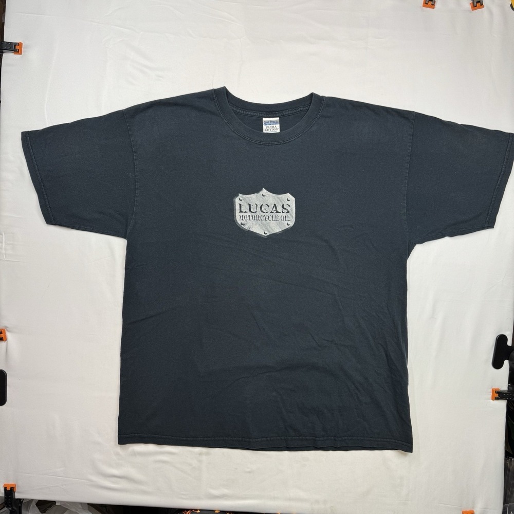 Vintage Y2K Lucas Motorcycle Oil T-Shirt Gildan Ultra Cotton Mens Sz XL X-LARGE